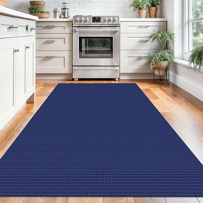 KOZYFLY Washable Area Rug 4x6 ft Non Slip Rubber Backed Living Room Rugs Braided Woven Cotton Kitchen Rugs Indoor Entryway Rug Floor Carpet for Dining Living Room Bedroom, Royal Blue/Navy