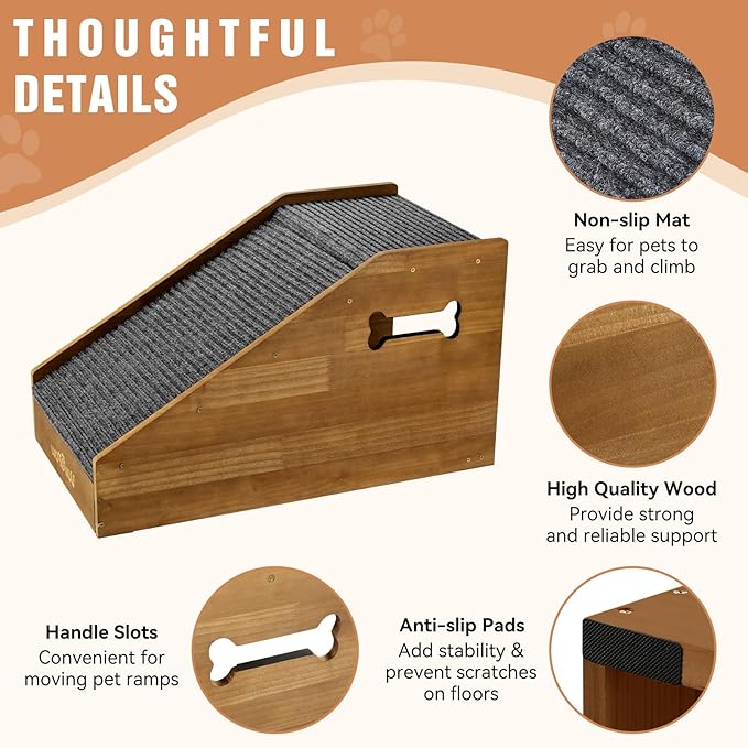 Dog Ramps for Small Dogs, Dog Steps for Couch with Non-slip Cover and Pads, Gentle Slope Ramp for Dogs to Get on Bed, Couch, Patio, Window Sill, Car, Easy up and down Pet Ramps for Puppy, Cats