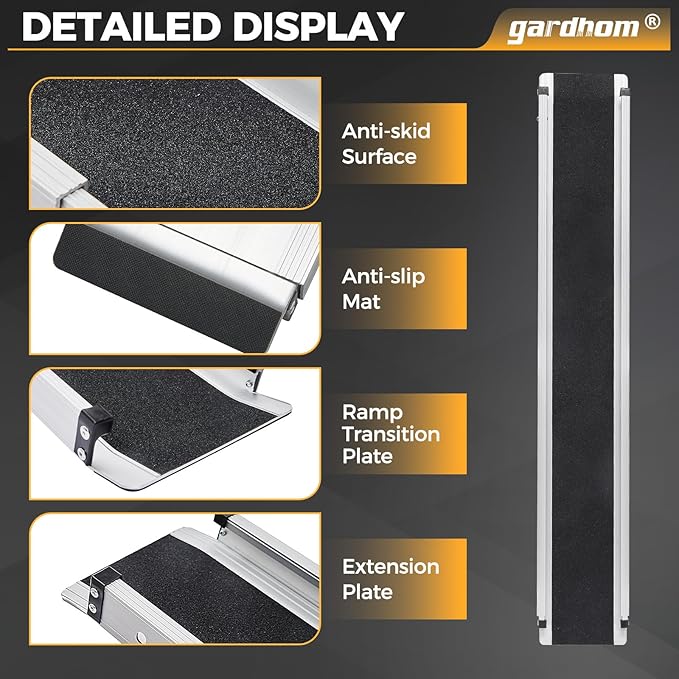 gardhom 1Pair 5FT Adjustable Wheelchair Ramp 60" L x 7.4" W Telescopic Ramps for Wheelchairs 600lbs Portable Wheelchair Ramps for Steps Home Threshold Doorways Steps Stairs with Carrying Bag