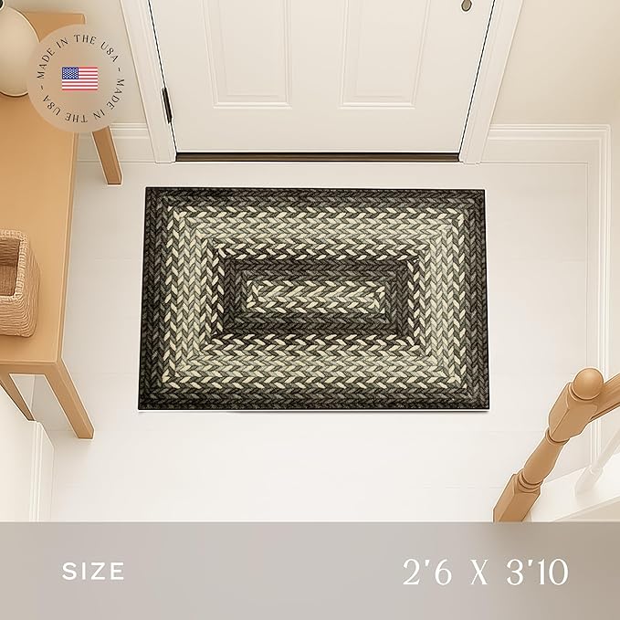 Maples Rugs Marion Bohemian Braided-Style Print Area Rug ??Made in USA ??Washable, Non-Slip Low-Profile Small Indoor Rug for Entryway & Kitchen, 46" x 30", Black