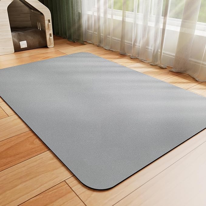 Dog Food Mat - Absorbent Cat Mat for Food and Water, No Stains Pet Feeding Bowl Mat, Easy to Clean Pet Placemats, Quick Dry Dog Water Dispenser Mat for Messy Drinkers | Grey 18"x 34"