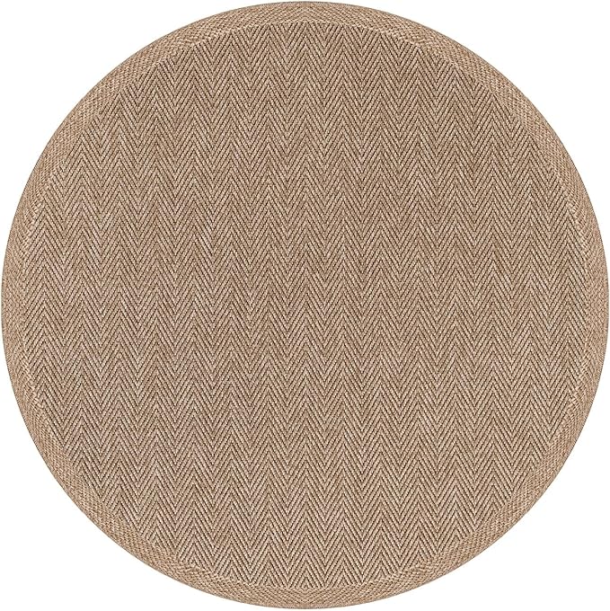 CAMILSON Easy Jute Round Rug 6ft Indoor Outdoor Natural Color Fiber Area Rugs for Living Room Patio and Kitchen Rug Herringbone Woven Design Easy-Cleaning Washable Outside Carpet Alfombras (6 Round)