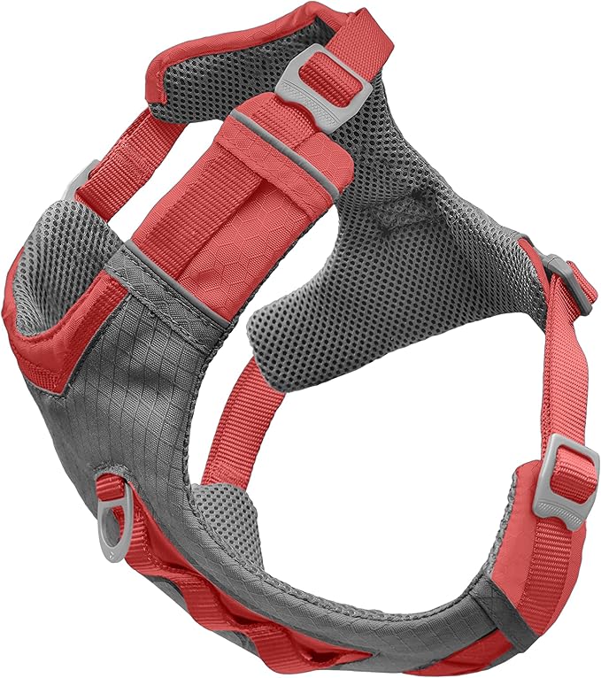 Kurgo Journey Air Dog Harness - Secure Fit for Active Dogs - Padded Chest - Lightweight Ripstop Fabric - Breathable Mesh - Reflective Trim - Back Assist Handle - Coral - Large