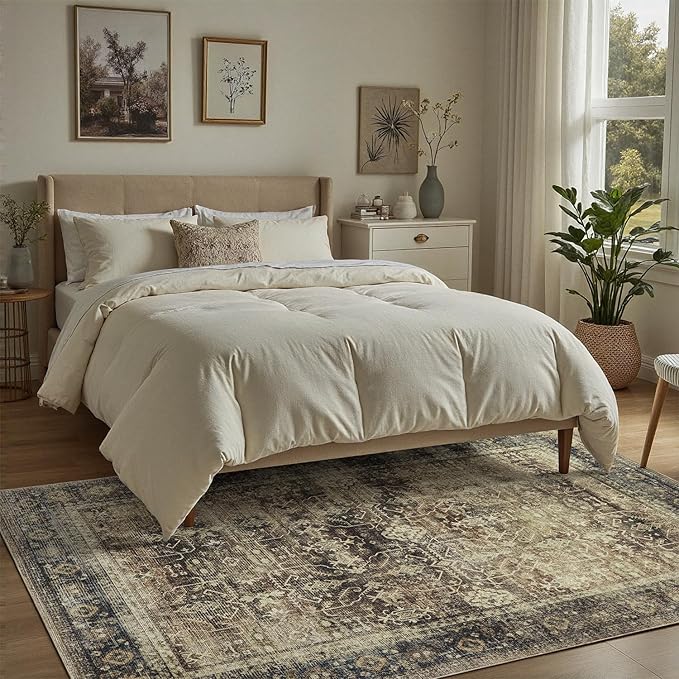 DCX Washable 6x9, Kid & Pet Friendly with Rubber Back Non Slip, Stain Resistant Vintage Rug for Living Room, Bedroom, Home Office, Soft Low Pile Large Farmhouse Distressed Carpet, Brown