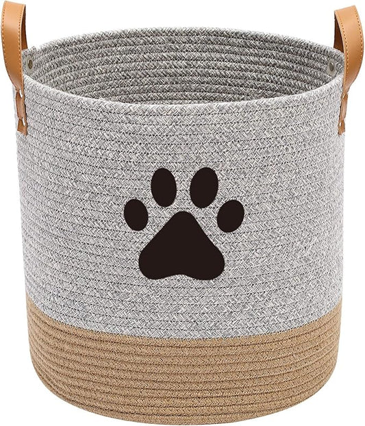 Cotton dog toy basket storage, puppy toy basket, puppy bins, laundry basket blanket storage bin - Perfect for organizing pet toys, blankets, leashes, pee mats and diapers - Graykhaki