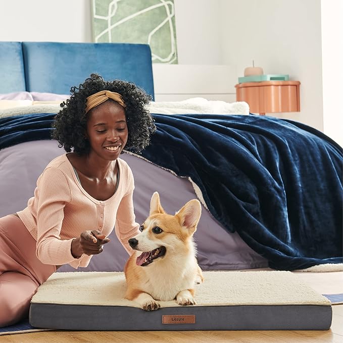 LE SURE Washable Dog Bed Cover Replacement - Large Size Plush Fleece Cover for Orthopedic Egg Crate Foam Pet Mat 36x27x3 Inches, Grey