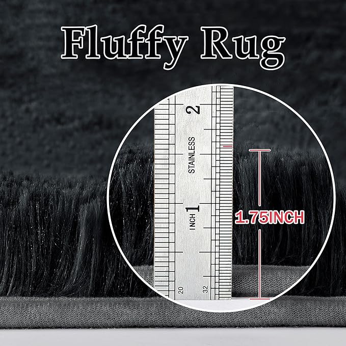 6x9 Area Rug for Living Room, Modern Black Shag Shaggy Plush Carpet Washable Non-Slip Large Rug Super Soft Indoor Fuzzy Fluffy Carpet for Bedroom Home Aesthetic Decor