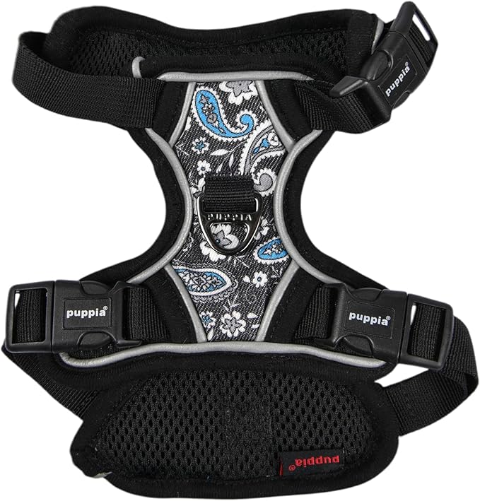 Puppia Cynthia Dog Harness H Sturdy Adjustable Neck and Chest Reflective Flower Pattern Front and Back D-Ring for Small and Medium Dogs, Black, X-Large
