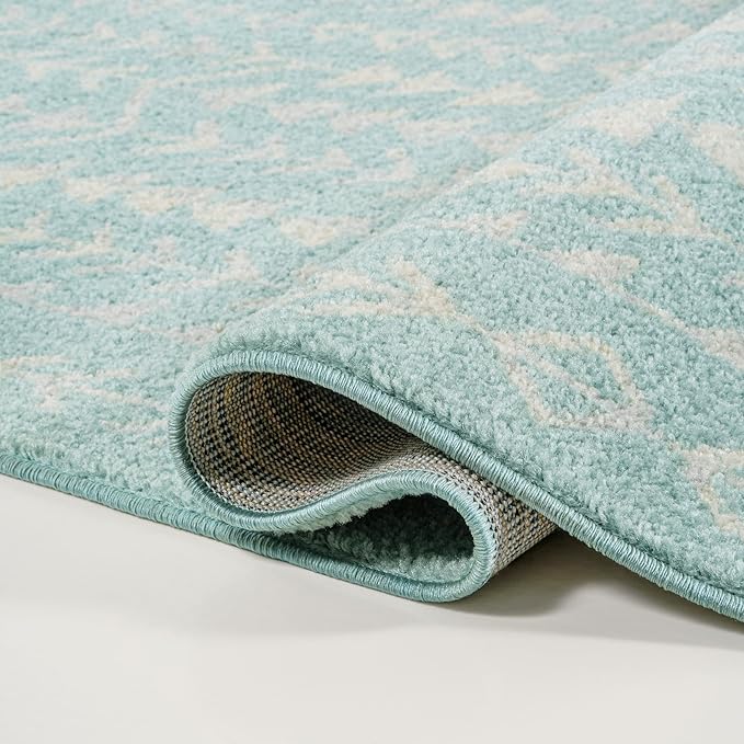 JONATHAN Y Ziri Moroccan Geometric Turquoise/Cream Indoor Area Rug, 4x6, Bohemian, Scandinavian, Easy-Cleaning for Living Room, Bedroom, Kitchen, Pet Friendly, Non-Shedding (MOH210E-4)