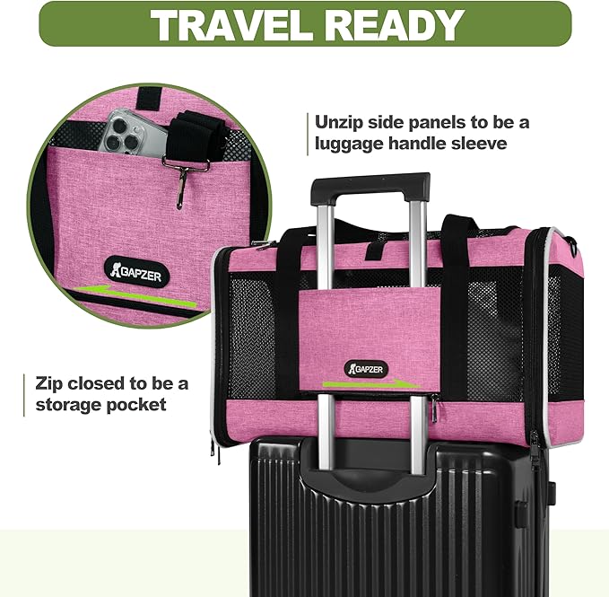 Cat Carrier 18x11x11 Delta Airline Approved, Easy Load Soft Pet Plane Travel Bag 15 pounds, Teacup Dog Crate 12 lbs, Yorkie Kennel Carrying Case, Kitten Toy Poodle Mesh Cage up to 20lbs Pink
