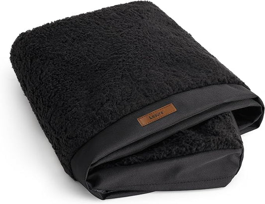 LE SURE Washable Dog Bed Cover Replacement - Medium Size Plush Fleece Cover for Orthopedic Egg Crate Foam Pet Mat 30x20x3 Inches, Black