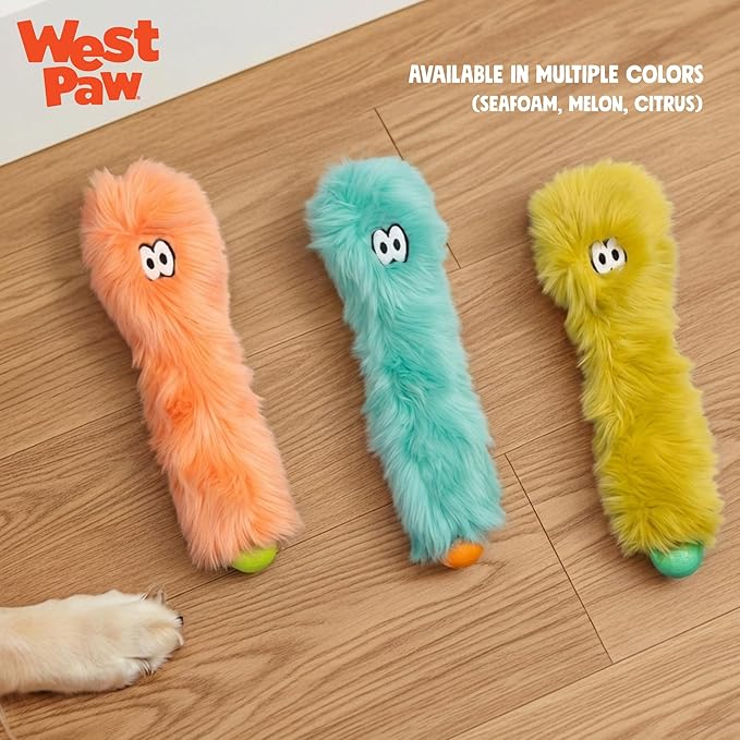 WEST PAW Rowdies Sven Durable Plush Dog Toy with HardyTex Reinforced Seams Squeaker - Soft Plush Exterior Hand Sewn by Skilled Artisans and Made in USA for Dogs - Citrus