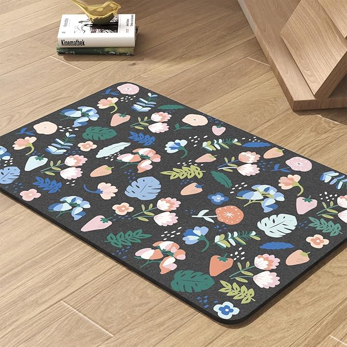 Pet Feeding Mat-Absorbent Dog Mat for Food and Water Bowl-No Stains Quick Dry Water Dispenser Mat-Dog Accessories Pet Supplies-Bowl for Messy Drinkers（DARKFLOWERS,17"x28"