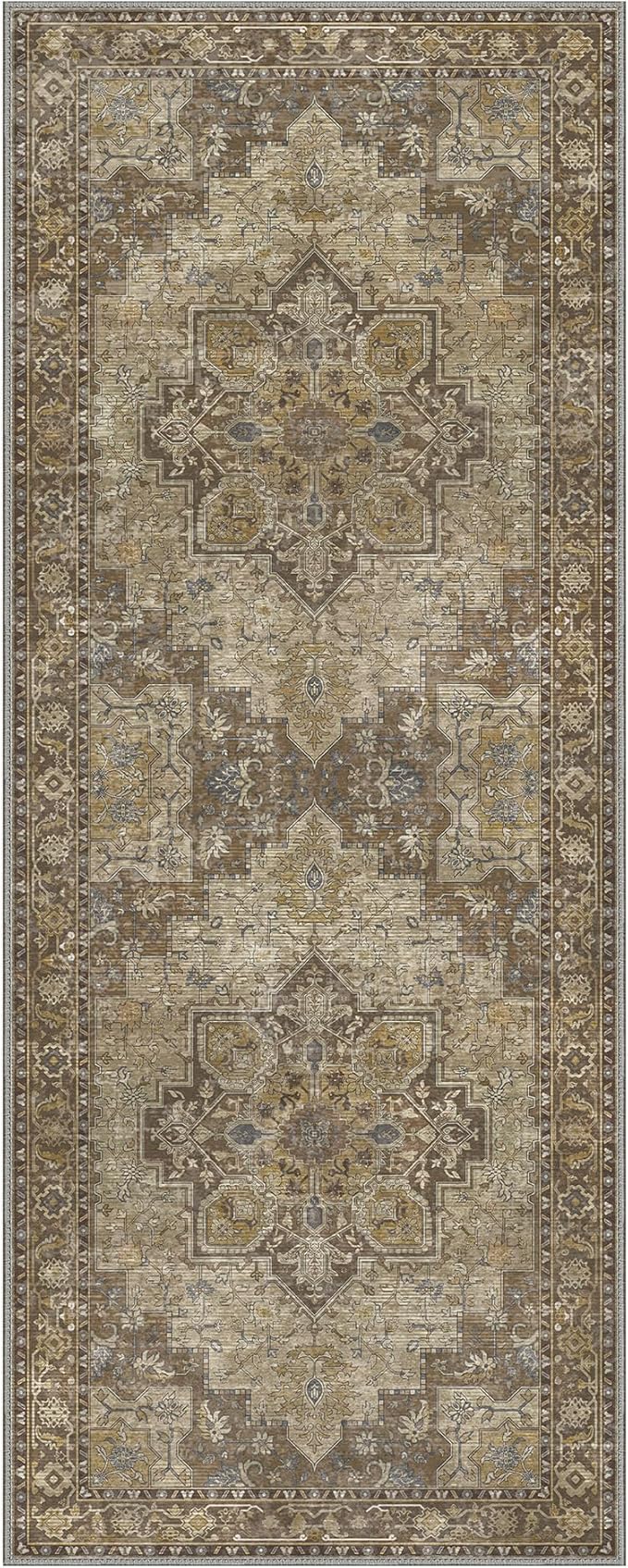 GENIMO 2x6 Runner Rugs for Hallway, Machine Washable Non Slip Vintage Rugs, Low Pile Lightweight Soft Print Rug for enrtyway, Corridor, Home Office, Kitchen, Rustic Brown