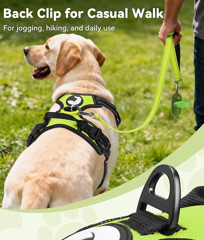 Joytale No Pull Dog Harness for Extra Large Dogs, Reflective Pet Vest with Front Clip, Adjustable Soft Padded Harnesses with Easy Control Handle for Training and Walking, Green, XL