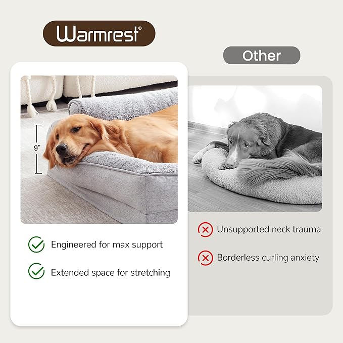 XL Orthopedic Dog Beds for Large Dogs, Waterproof Egg-Crate Foam Pet Couch Bed with Soft Sides, Non-Slip Dog Sofa with Fleece Removable Washable Cover, 42" L Supportive Pet Sofa, Light Grey