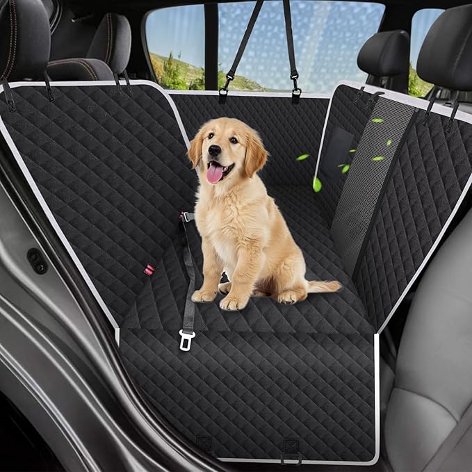 Meolsaek Car Seat Cover for Dogs, Non-Slip Rear Waterproof Car Bench Seat Cover for Back Seat, Dog Car Seat Cover for Trucks SUVs Most Cars (Black with Mesh)