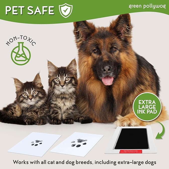 Green Pollywog | Wood Base Pawprint Frame Kit | (2) 4” x 6” Vertical Wooden Picture Frames | Extra-Large Clean Touch Ink Pad | Dog Paw Print Gifts | No Mess Ink Pad | Pet Memorial Picture Frame