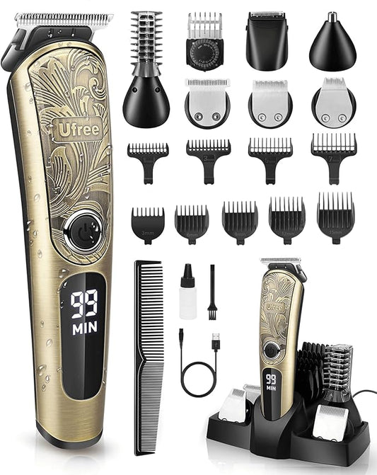 Ufree Gifts for Men, Beard Trimmer with Charging Stand, IPX7 Waterproof Electric Razor Shavers for Men, Clippers for Hair Cutting, Mens Grooming Kit for Mustache Nose Facial Body