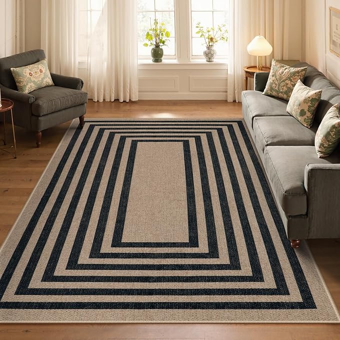 Lahome Modern Geometric Easy Jute Dining Room Rug, 5x7 Modern Rugs for Living Room Washable Kitchen Mat, Large Non Slip Farmhouse Indoor Outdoor Carpet for Bedroom Dorm RV