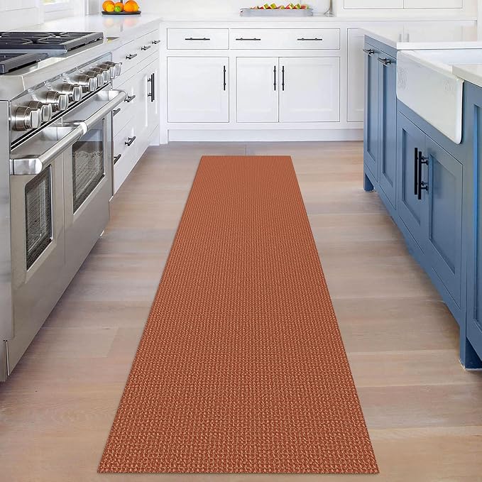 KOZYFLY Runners for Hallways 2x8 ft Washable Kitchen Runner Non Slip Rubber Backed Hall Runners Cotton Entryway Runner Rugs Floor Carpet for Indoor Backdoor Bedroom Kitchen, Orange/Tan
