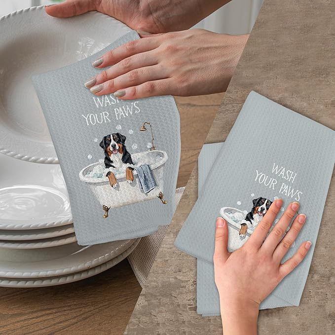 Funny Bernese Mountain Dog Hand Towels for Bathroom, Wash Your Paws Dish Tea Towel for Kitchen Bathroom Decor, Dogs Decorative Hand Towels, Bernese Mountain Dog Gifts for Women Girls, 16x24 in