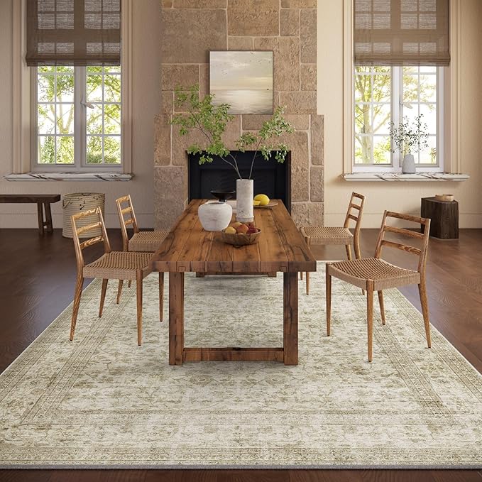 Machine Washable Rugs for Living Room: 6x9 Area Rugs for Bedroom Boho Vintage Rugs Stain Resistant Non Slip Low Pile Soft Lightweight Carpet for Kitchen Dining Room Farmhouse Nursery Kids Room