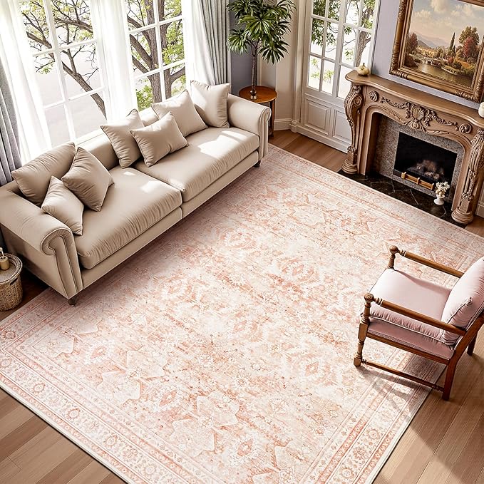 Lofus 5x7 Area Rug for Living Room,Pink Washable Area Rugs with Non-Slip Backing,Soft Boho Carpets for Bedroom Dining Room Home Office Indoor Nursery