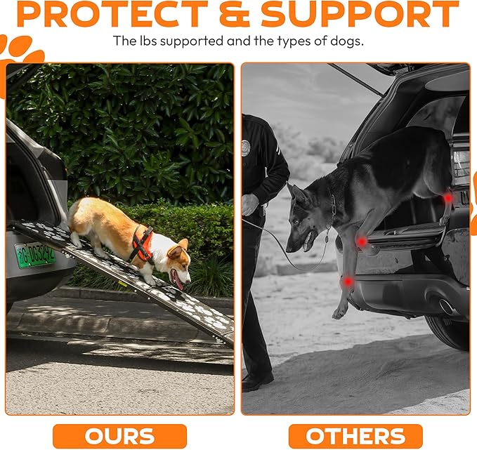 Dog Ramp for Car, Portable Folding Aluminum Pet Ramp with Non-Slip Paw Print Surface. Extra Wide Portable Ramp for Large, Small & Senior Dogs to Get in Cars, SUVs, Trucks & Beds, 71" Long & 17" Wide
