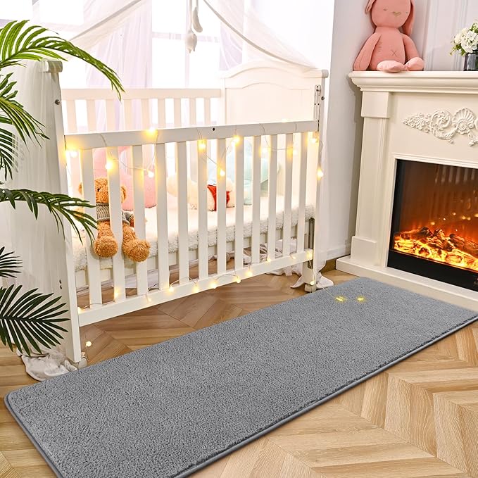 DweIke 2x6 Grey Runner Rugs, Thickened Memory Foam Bedside Rug for Bedroom Living Room, Washable Non-Slip Carpet for Kids Girls Nursery Dorm Room Decor