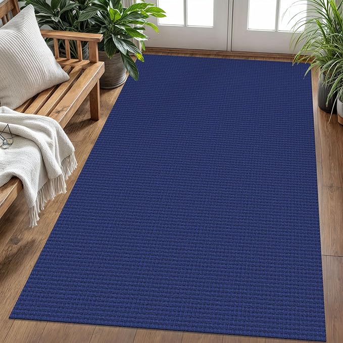 KOZYFLY Washable Area Rug 4x6 ft Non Slip Rubber Backed Living Room Rugs Braided Woven Cotton Kitchen Rugs Indoor Entryway Rug Floor Carpet for Dining Living Room Bedroom, Royal Blue/Navy