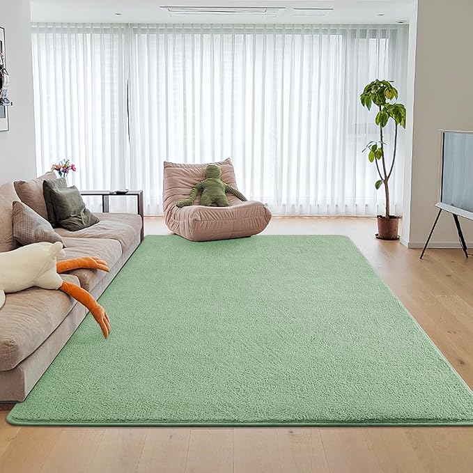 DweIke 5x7 Light Green Area Rugs for Bedroom, Super Soft Living Room Rug, Thickened Memory-Foam Throw Carpet, Non-Slip and Washable Carpets for Kids Boys Girls Room Dorm Nursery Home Decor