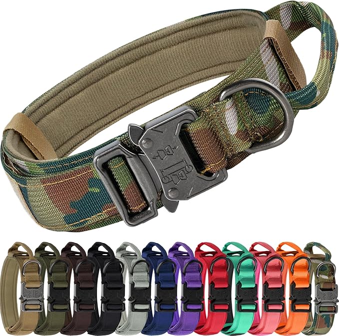 Joytale Tactical Dog Collar with Handle, Adjustable Heavy Duty Military Collar with 2 Patches for Training, Suitable for XLarge Dogs, Camouflage, XL