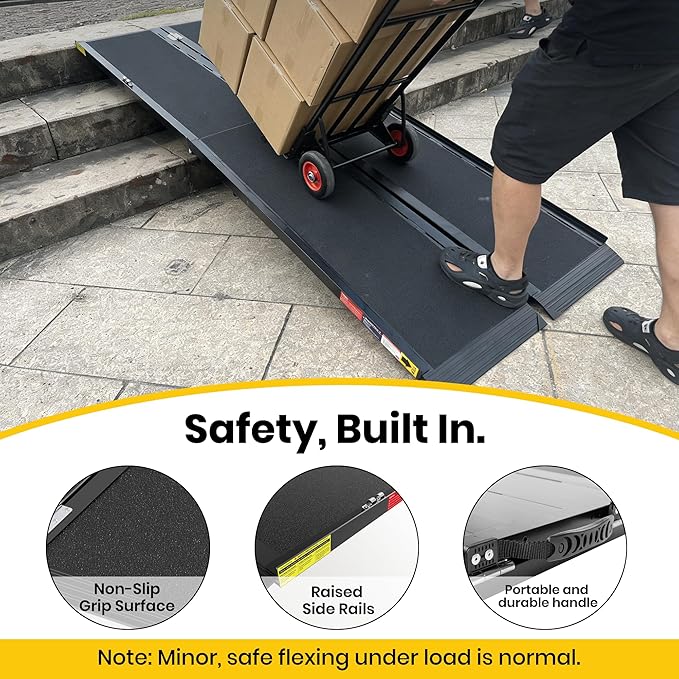7 Feet Portable Wheelchair Ramp with Sopport Legsk, Black Seamless Non-Slip Aluminum Folding Handicap Ramp,Threshold Ramp for Doorways, Wheel Chair Ramp for Home Steps