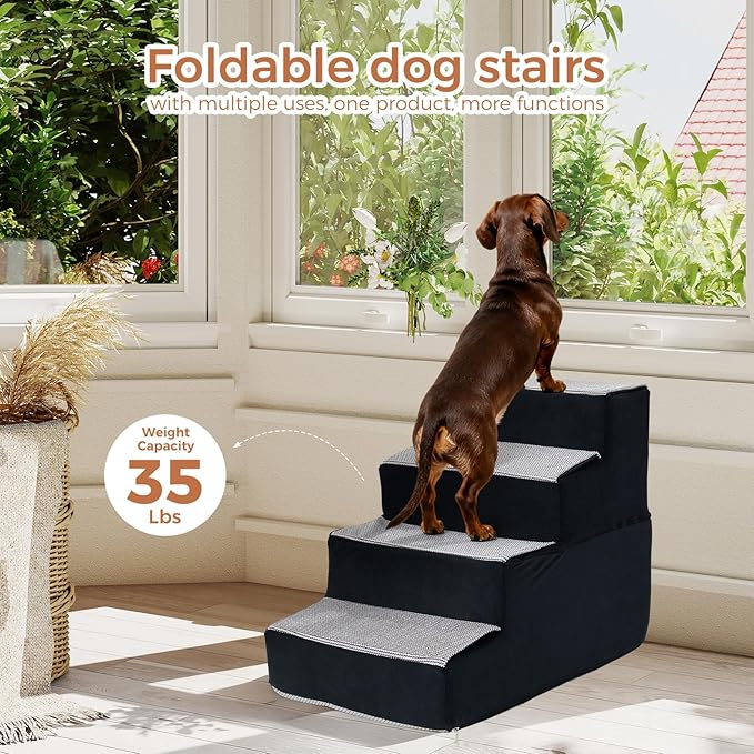 Dog Stairs for Small Dogs and Cats 18.5" H 4-Step Dog Steps for High Bed Couch and Sofa High-Density Foam Pet Stairs with Supporting Board Pet Steps with Non-Slip Bottom Washable Cover