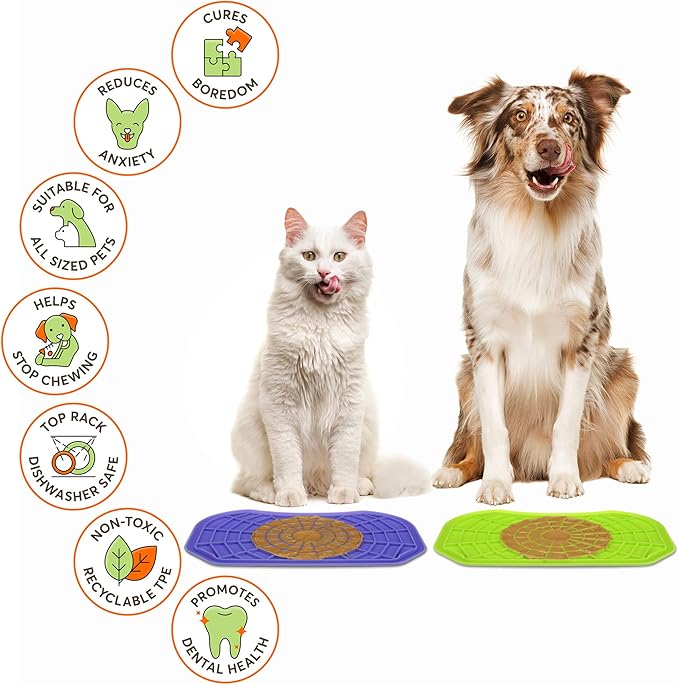 Neater Pets - Neat-Lik - Slow Feeding Pad for Dogs & Cats - Puzzle Toys Provide Boredom & Anxiety Relief - Fill Licking Pad with Healthy Treats & Food (2 Pack, Green & Purple)