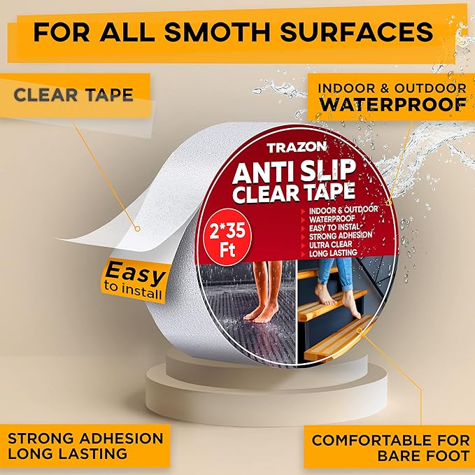 Grip Tape - Heavy Duty Anti Slip Tape Clear Outdoor/Indoor 2In*35Ft, Non Slip Roll/Stickers Easy to Cut Waterproof for Bathtub, Shower Floor, Pool, Stairs Safety Non Skid, Comfortable for Bare Foot
