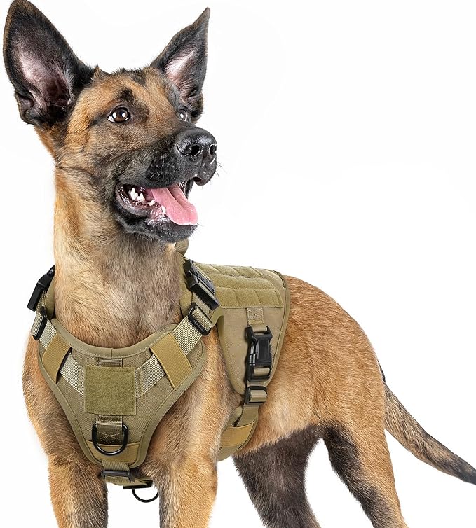 rabbitgoo Tactical Dog Harness for Small, Heavy Duty Pet Harness with Handle, No-Pull Service Vest Small Breed, Adjustable Military Dog Vest for Training Hunting Walking, Brown, S