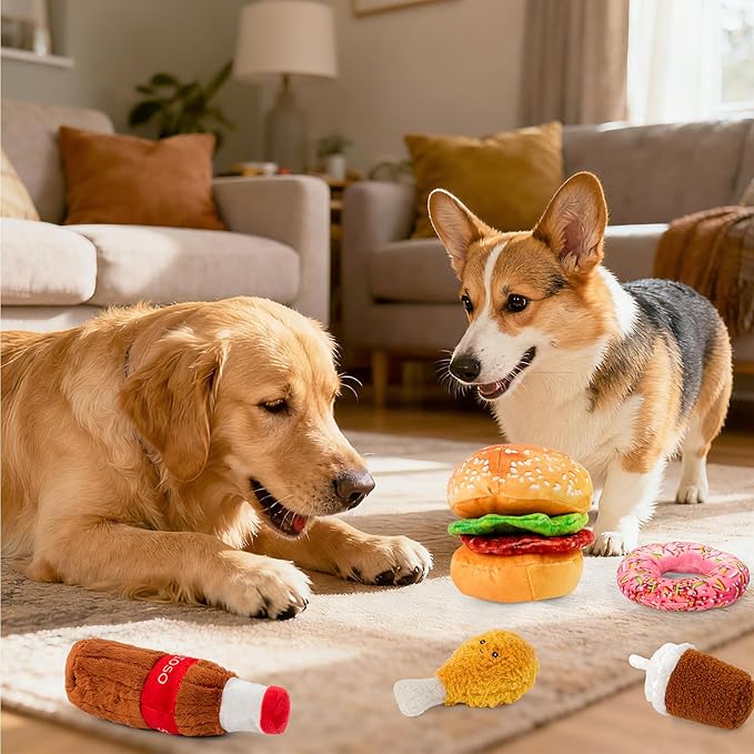 Large Dog Toy Set, 5-Pack Stuffed Dogs Chew Toys, Durable Plush Dog Toy, Dogs Squeaky Toys for All Breed