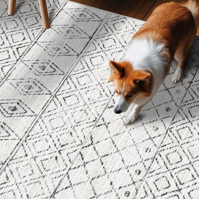 BVVYOO Hallway Runner Rugs Moroccan 2'x6': Non Slip Runner Rug with Rubber Backed Floor Mats Soft Low Pile Living Room Carpet for Bedroom Front Door 2'x6' Geo Grey