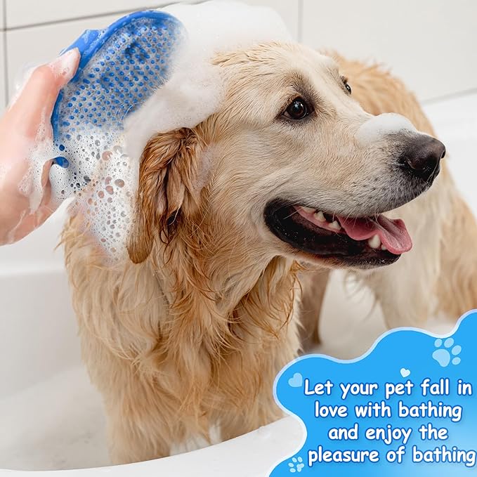 Dog Bath Brush, Premium Rubber Dog Shampoo Brush with Adjustable Ring Handle, Soothing Massage Comb for Long and Short Haired Dogs & Cats