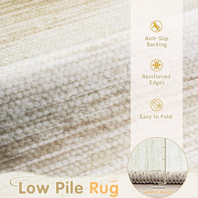 Washable Rug 8x10 Area Rugs: Modern Geometric Rugs for Living Room Non Slip Soft Low Pile Moroccan Indoor Carpet for Bedroom Nursery Dining Room Home Office (Ivory, 8'x10')