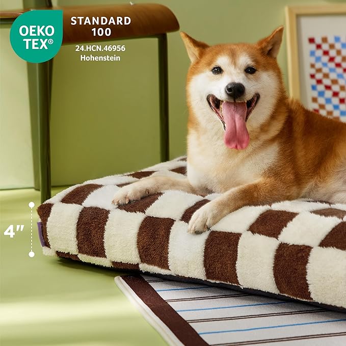 LE SURE Dog Beds Medium Size-Thick Shredded Chopped Foam Pet Bed as Gift for Indoor with Removable Cover, Cute Modern Fuzzy Plush & Anti Slip Bottom, Brown