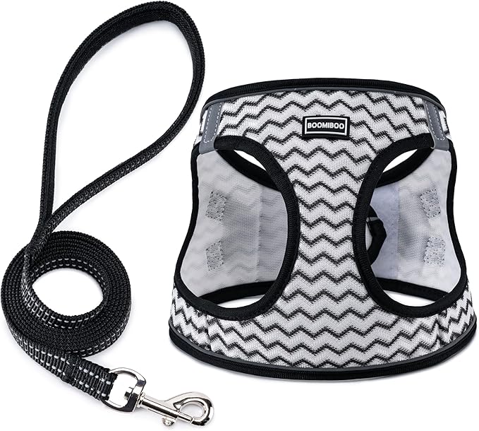 Dog Harness with Leash Set, No Pull Adjustable Reflective Step-in Puppy Pet Vest Harnesses for Small Medium Large Dogs and Cats,White Stripe XL