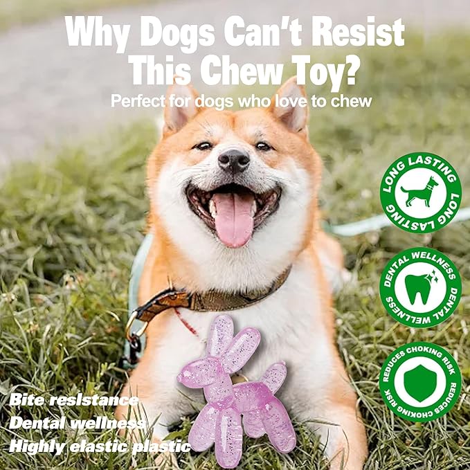 Durable Dog Chew Toy – Balloon Dog Shape, 4.72” for Small & Medium Dogs, Tough Plastic, Interactive Chew Toy for Boredom & Dental Health（Pink）