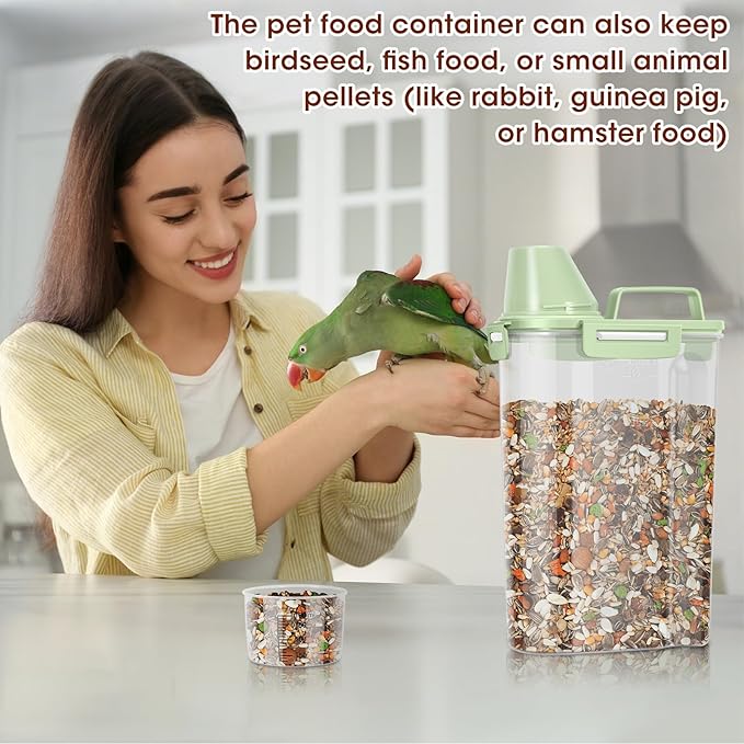 TBMax Small Dog Cat Food Storage Containers 2 Pack, Travel-Friendly Pet Food Container with Spout & Measuring Cup, Kid-Friendly Pet Feeding Dispenser, Portable Dog Treat Bird Seed Container