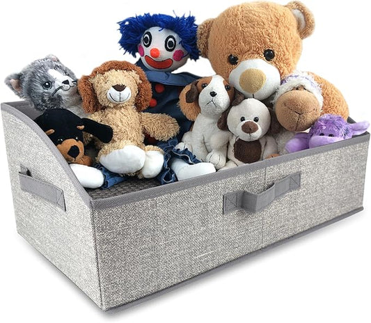 Foldable Pet Toy Storage Box with 3 Handles, Portable Organizer Basket for Dog Toys, Blankets & Accessories, Grey