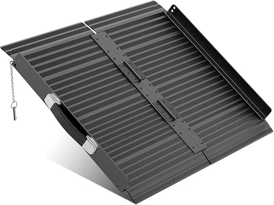 Black Portable Wheelchair Ramp, 2FT No-sew Non-Slip Aluminum Wheelchair Ramp, Folding Portable Wheelchair Ramps for Home, Weight Capacity Up to 800 LBS, Loading Dock Plates