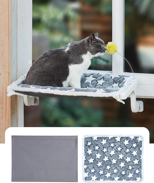 SVD.PET Cat Window Sill Perch with Two Fabrics Cover, Sturdy Metal Frame for Indoor Cats, No Drilling No Suction Cup Installation Cat Hammock Window Bed Seat for Windowsill and Bedside