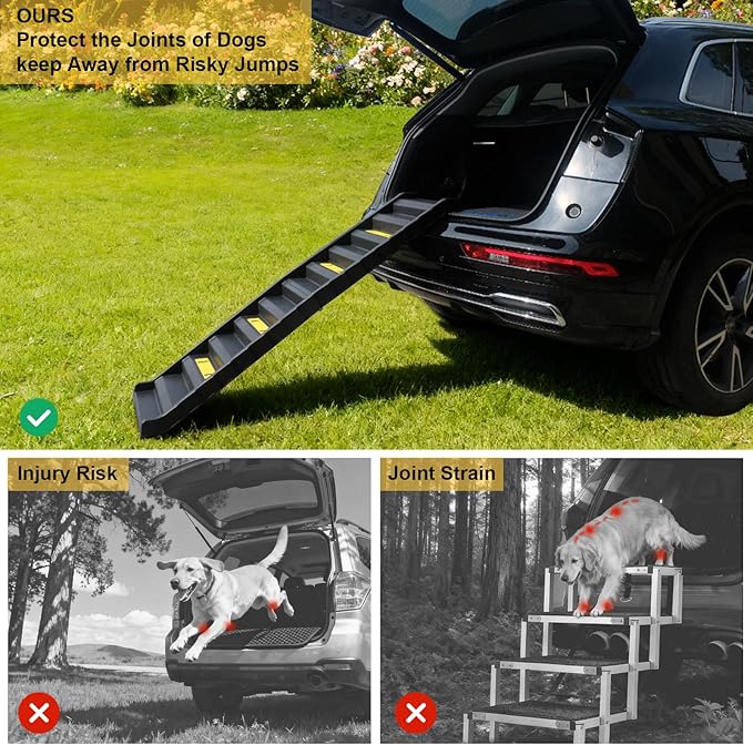 Foldable Dog Stepped Ramp for Car Non-Slip Dog Ramp for Medium and Large Dogs up to 165lbs, 61"x 16" Car Ramp -Lightweight, Portable & Modern
